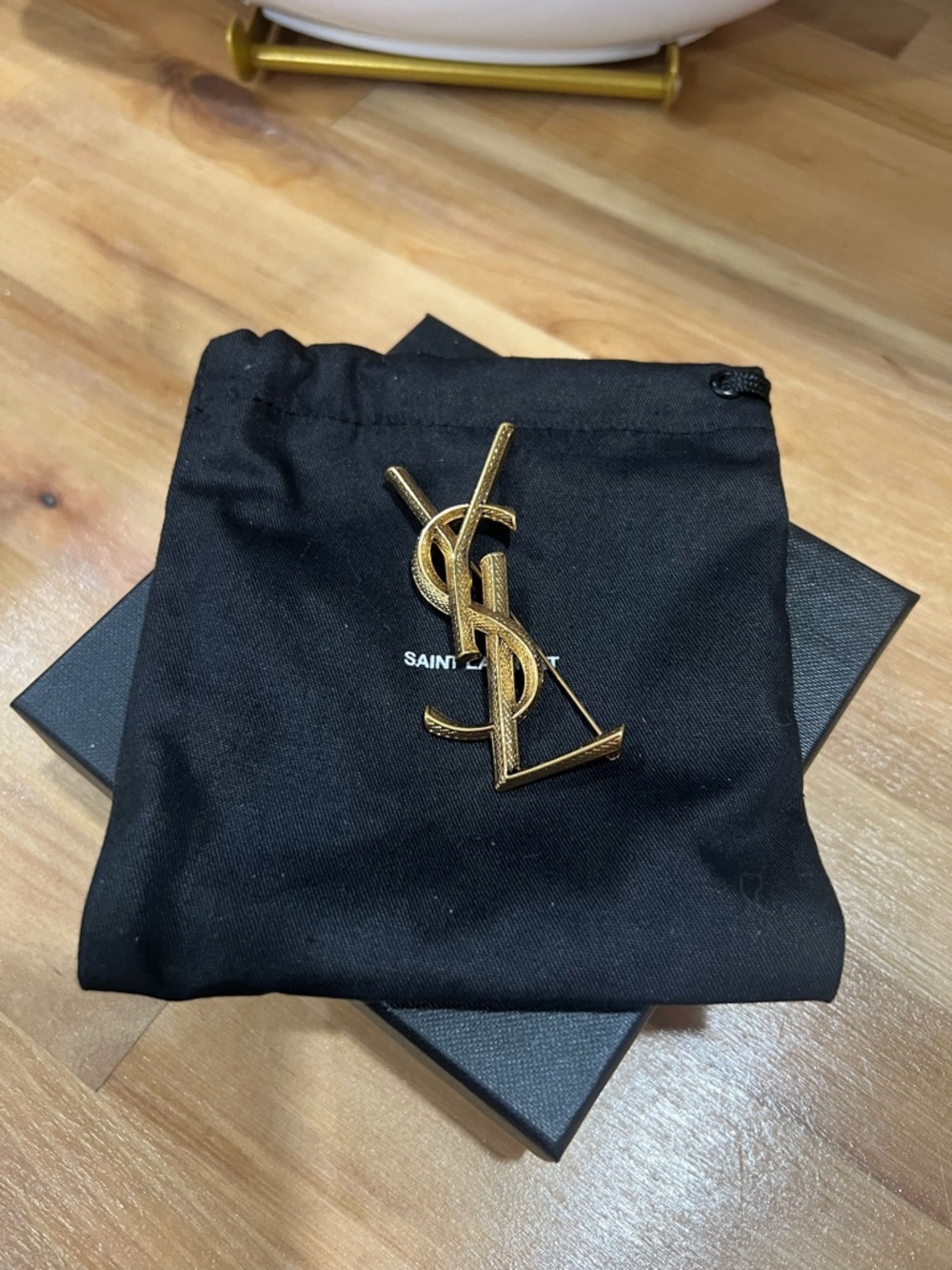 Saint Laurent Gold YSL Monogram Cuff Link